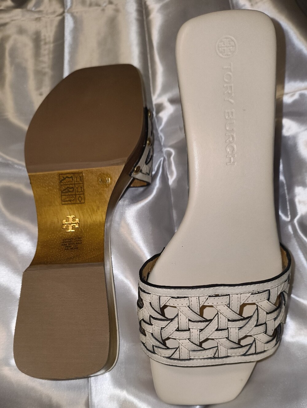 Tory Burch Basketweave Clog Woven Leather Slide Sandals